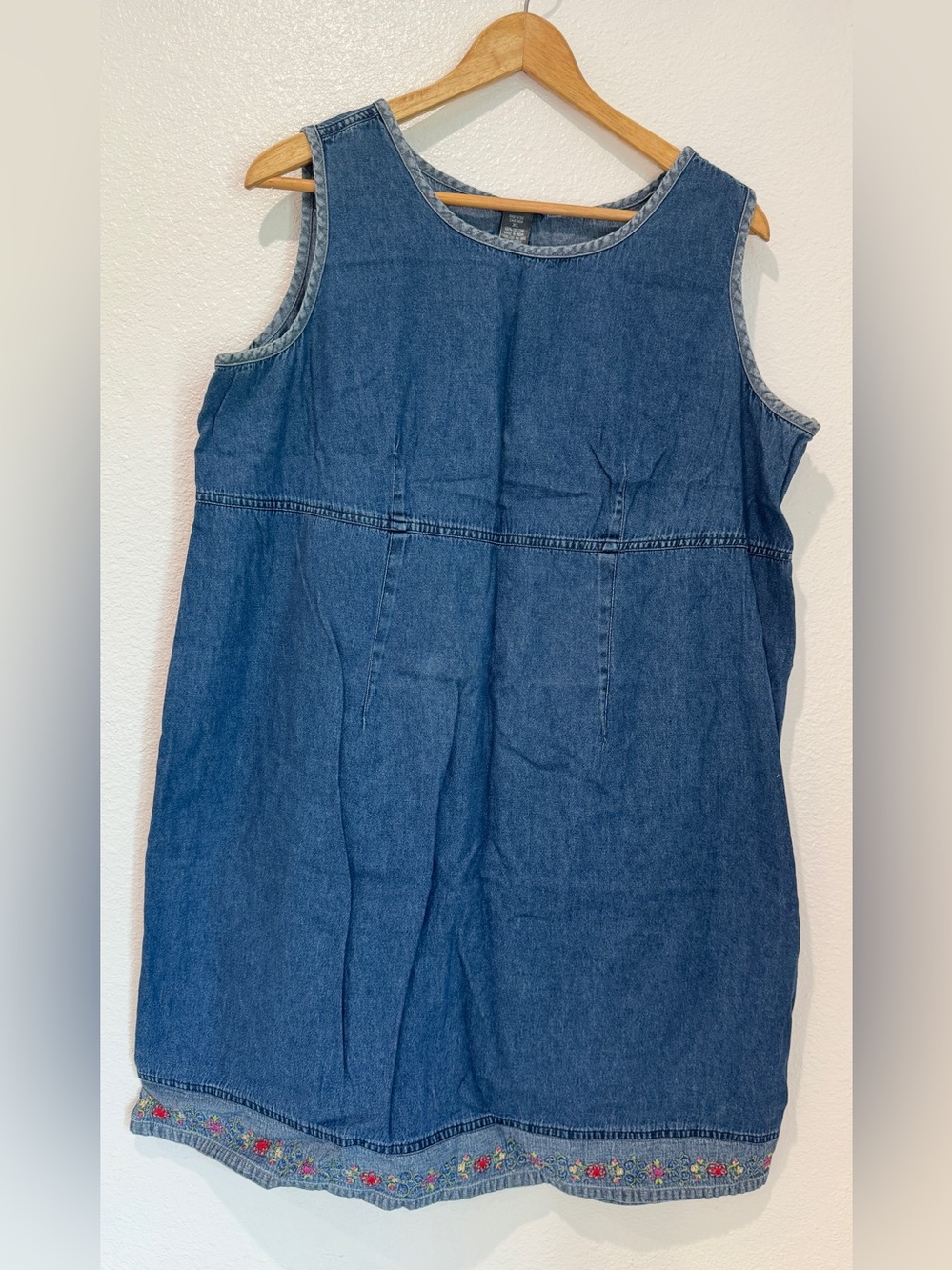 Denim Jumper Dress Y2K Med Wash Embroidered Floral Tank Dress Casual Summer XL